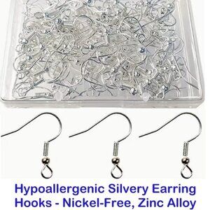 Hypoallergenic Silvery Earring Hooks - Nickel-Free, Zinc Alloy, 120  In a Box